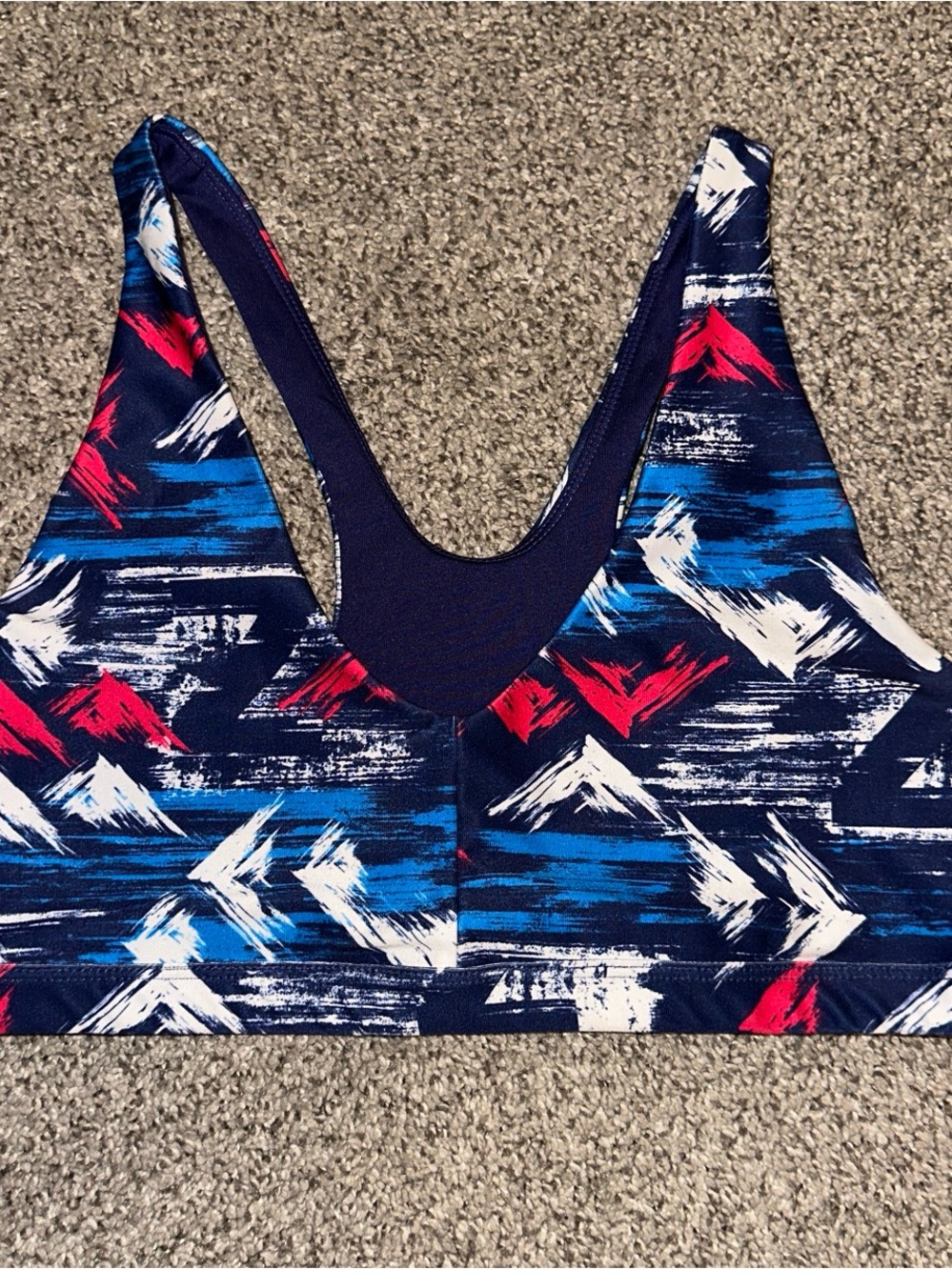 Zumba Fitness Navy Abstract Print Sports Bikini Top - Blue/Red/White